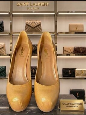 🛍️ Yves Saint Laurent Authentic Tribtoo 80 Camel Tan Platform Stilettos w/Box
